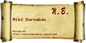 Mikó Barnabás névjegykártya